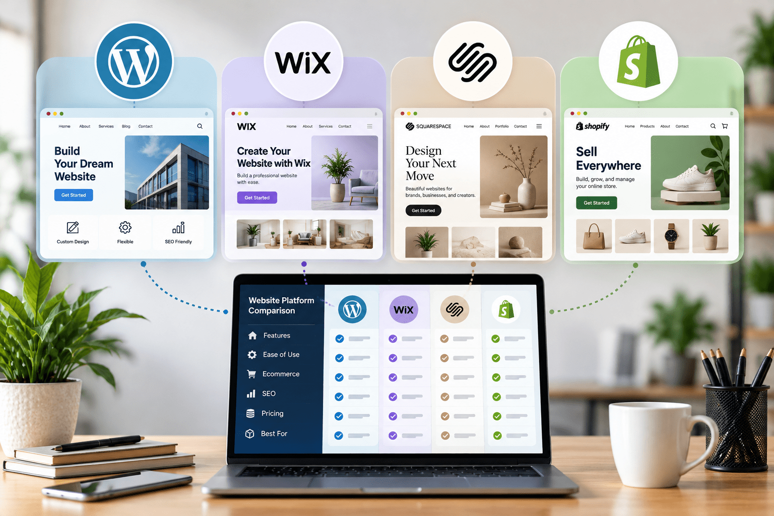 WordPress vs. Wix vs. Squarespace vs. Shopify: Overview